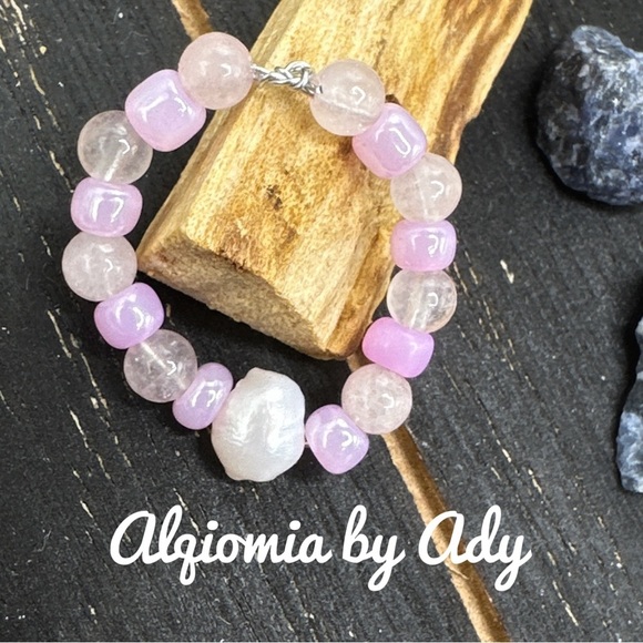 Pink Quartz gem beaded boho ring - Picture 1 of 2
